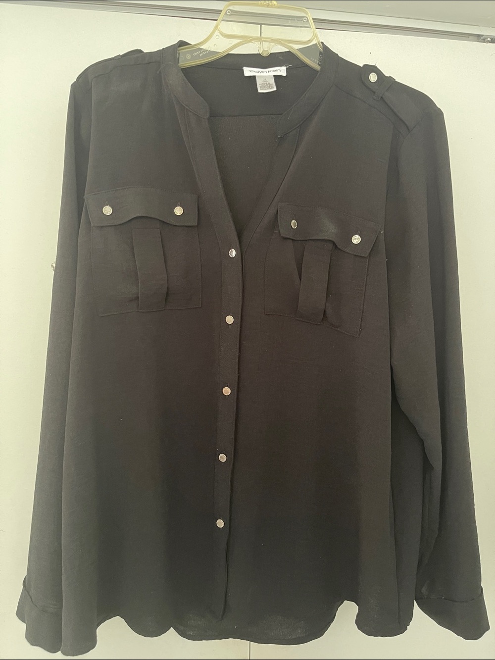 Calvin Klein Black Long-Sleeve Button-Front Utility Shirt